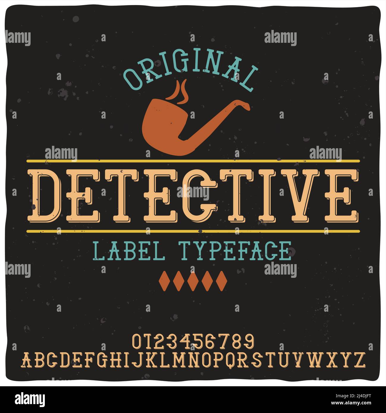 Vintage label typeface named 'Detective'. Good handcrafted font for any label design. Stock Vector