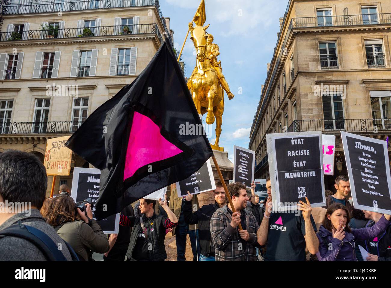 Paris, France., French LGBT Group, Act Up Paris, Young People Protesting  Against Extreme Right Political Party, the National Front, at Joan of Arc  Statue, 1/10/2013 Stock Photo - Alamy