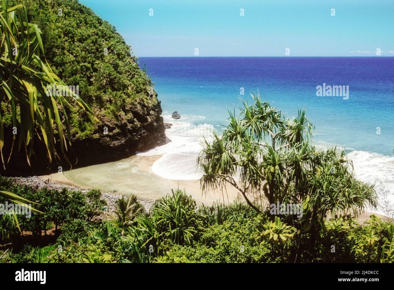 Hanakapiai Beach is secluded along the Napali coast of Kauai, Hawaii. Stock Photo