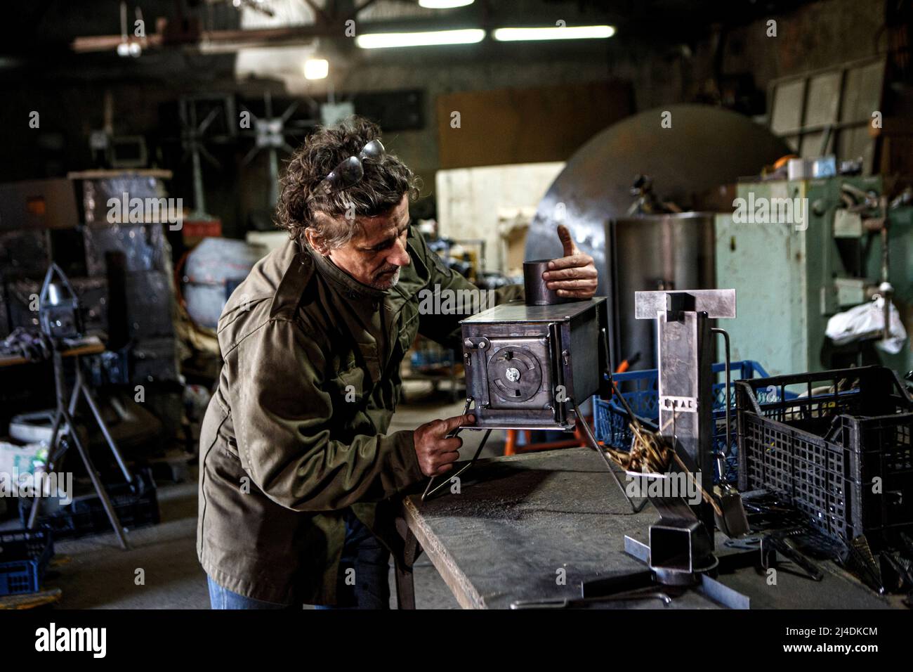 PERECHYN, UKRAINE APRIL 13, 2022 Metalwork artist Andrii Stehura