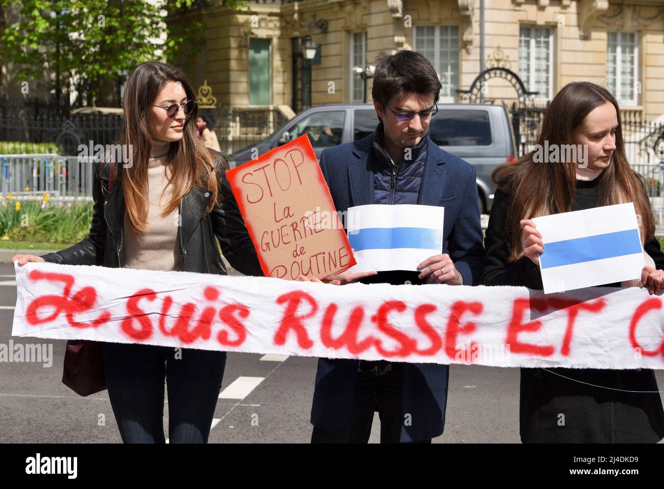 Russian demonstrators and other nationalities call for an end to the