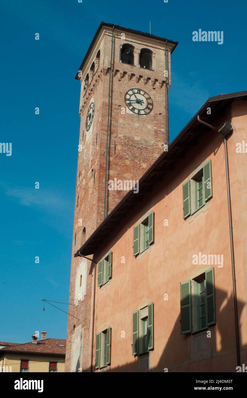 Italy, Piedmont, Cherasco, Clock Tower Stock Photo Alamy