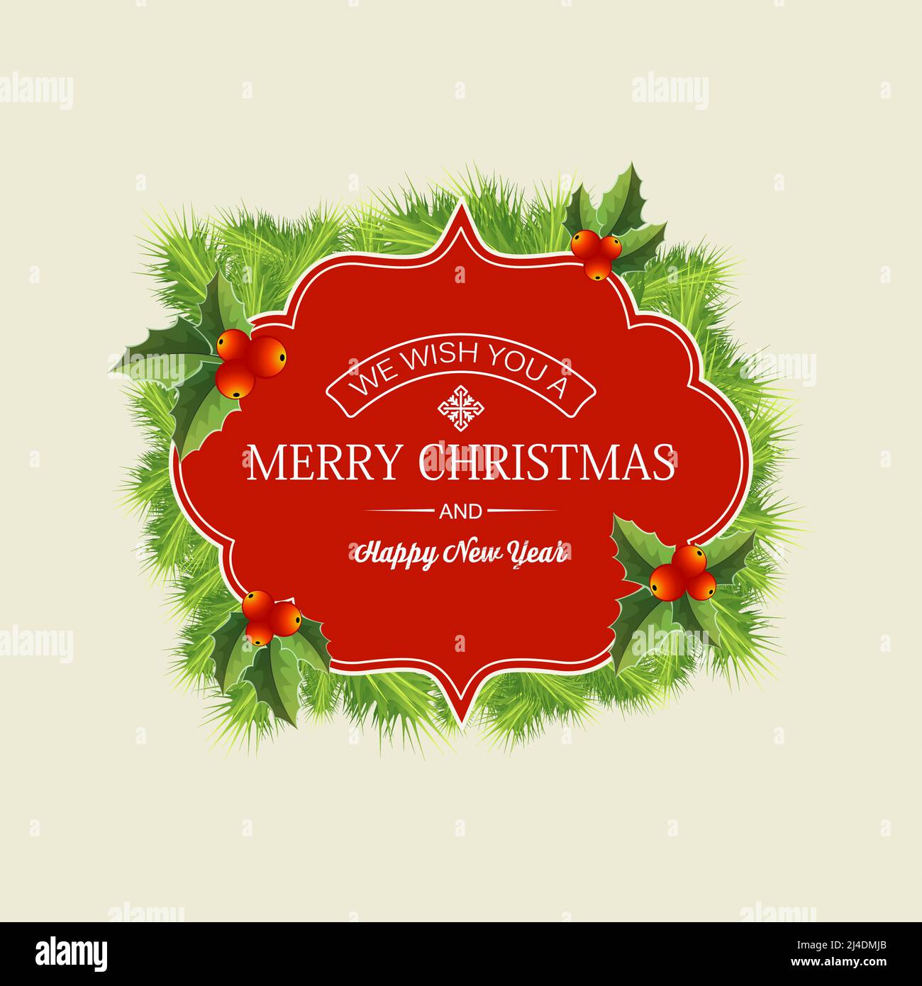 Christmas wreath concept with greeting text in red frame fir branches ...