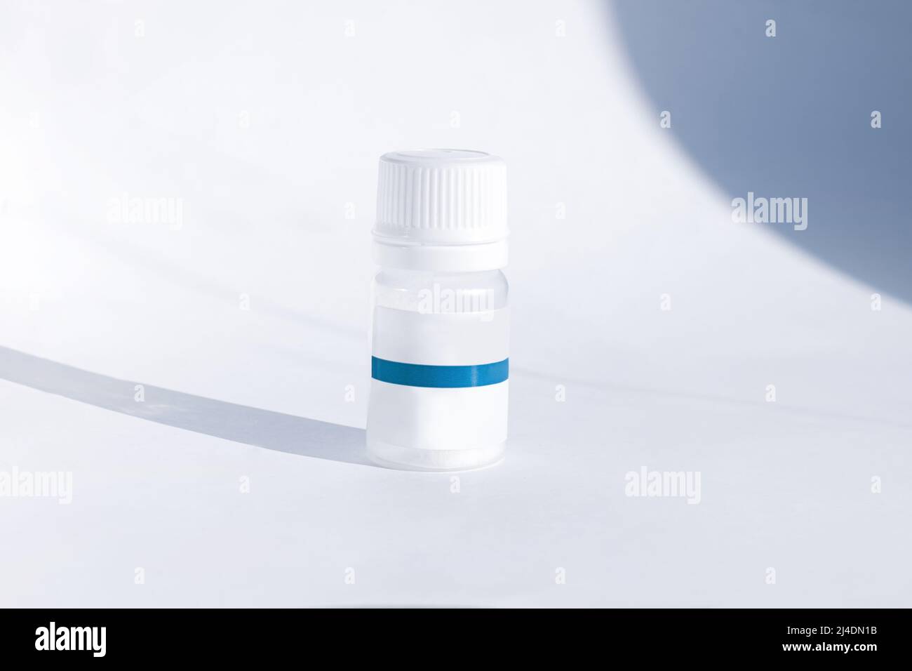 Yogurt starter cultures in medicine bottle on white background. Lactobacillus bulgaricus, Streptococcus thermophilus. Ferments lactose milk sugar, lac Stock Photo