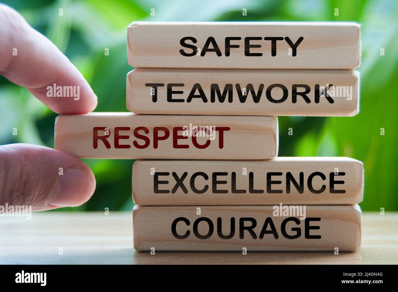 Business concept text on wooden blocks Safety, Teamwork, Respect