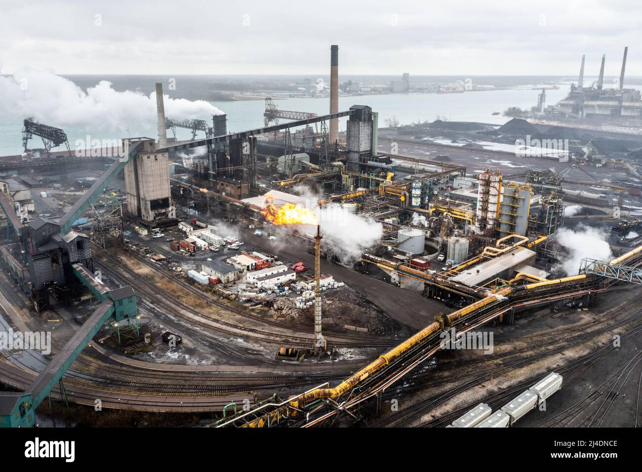 Coal EES Coke Battery, producing mettallurgial coke for the auto industry, Zug Island, Detroit, MI, USA Stock Photo