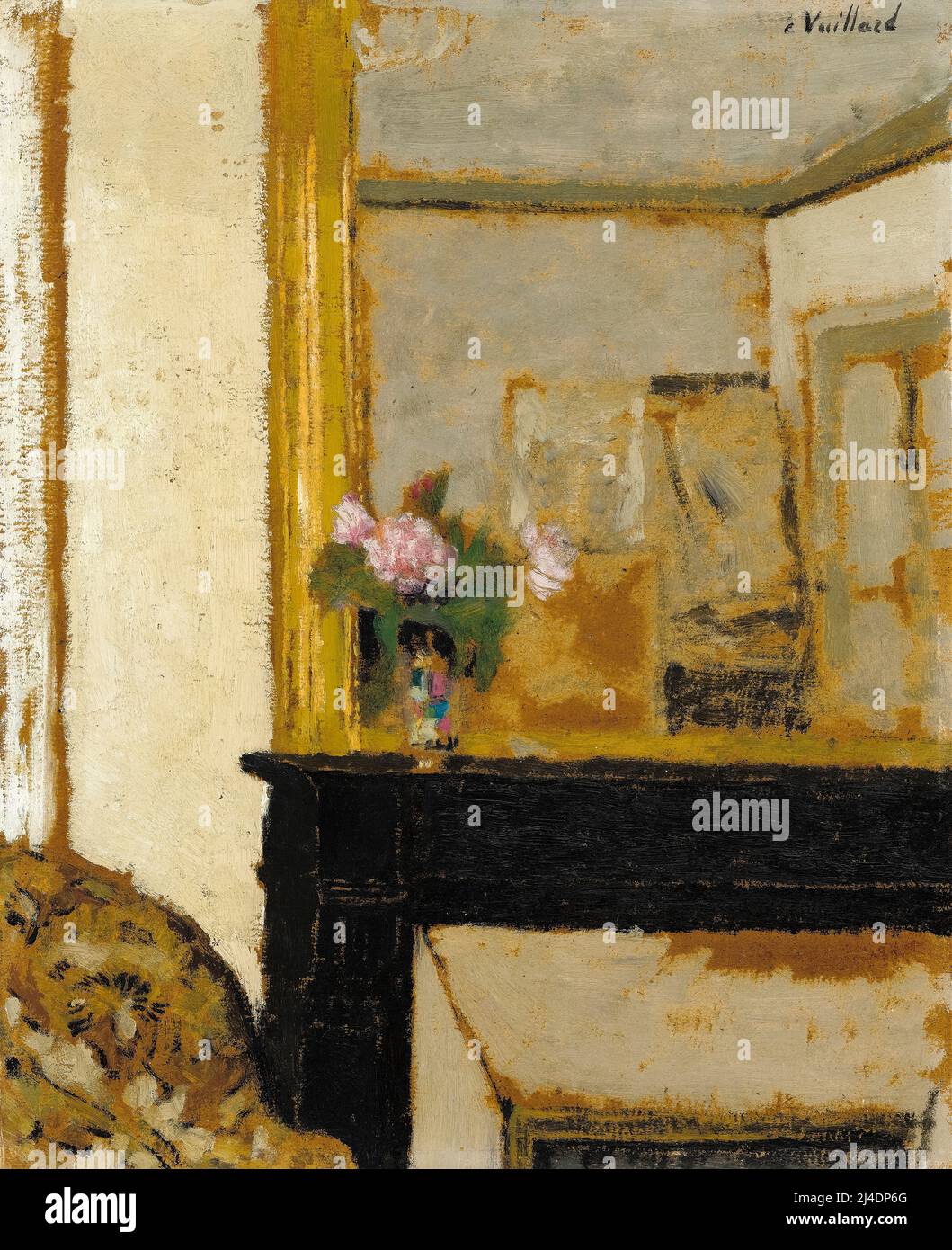 Édouard Vuillard, painting in oil on cardboard, Vase of Flowers on a Mantelpiece, circa 1900 Stock Photo