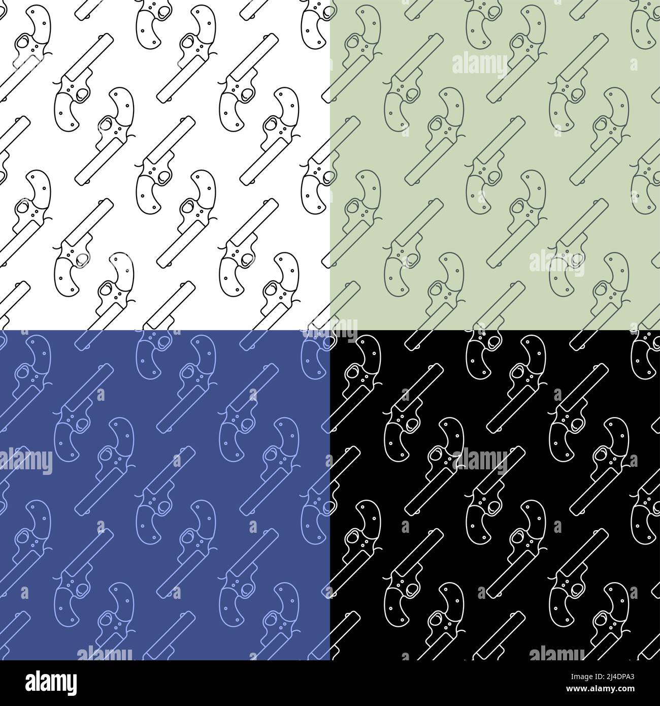 set of seamless patterns with gun. Wild west cowboy handgun. Ornament