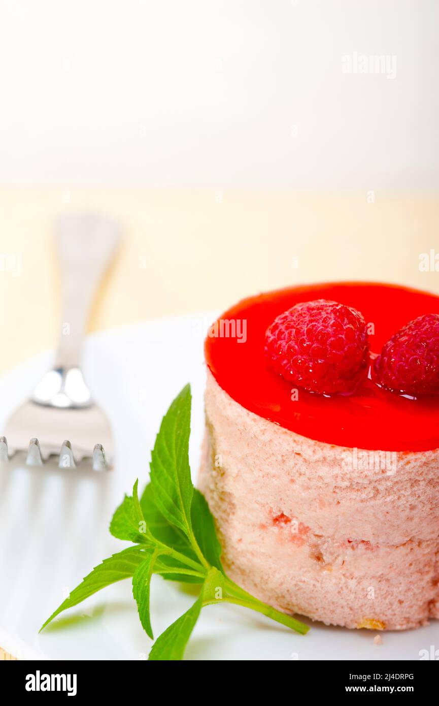 Round Raspberry Sweets fresh raspberry cake mousse dessert round shape with mint leaves Stock ...