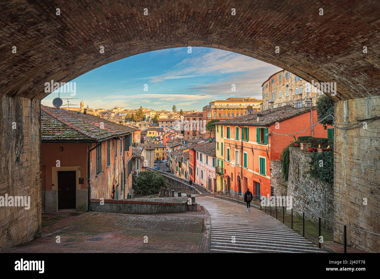 Perugia, Italy on the medieval Aqueduct Street in the morning. Stock Photo