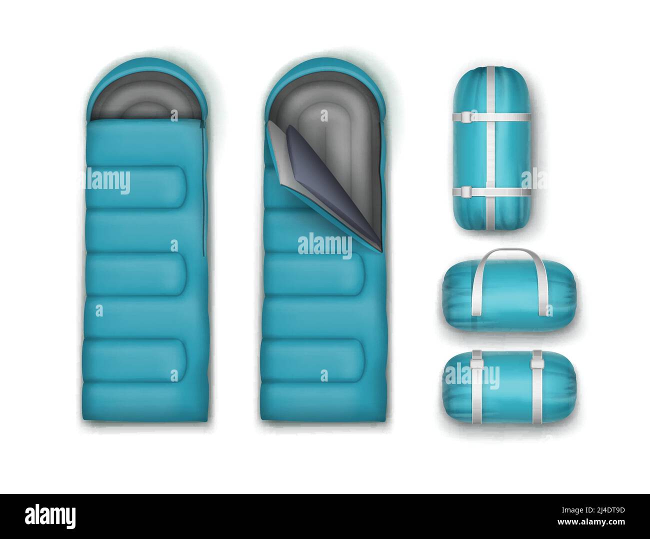 Vector set light blue sleeping bags isolated on white background Stock Vector