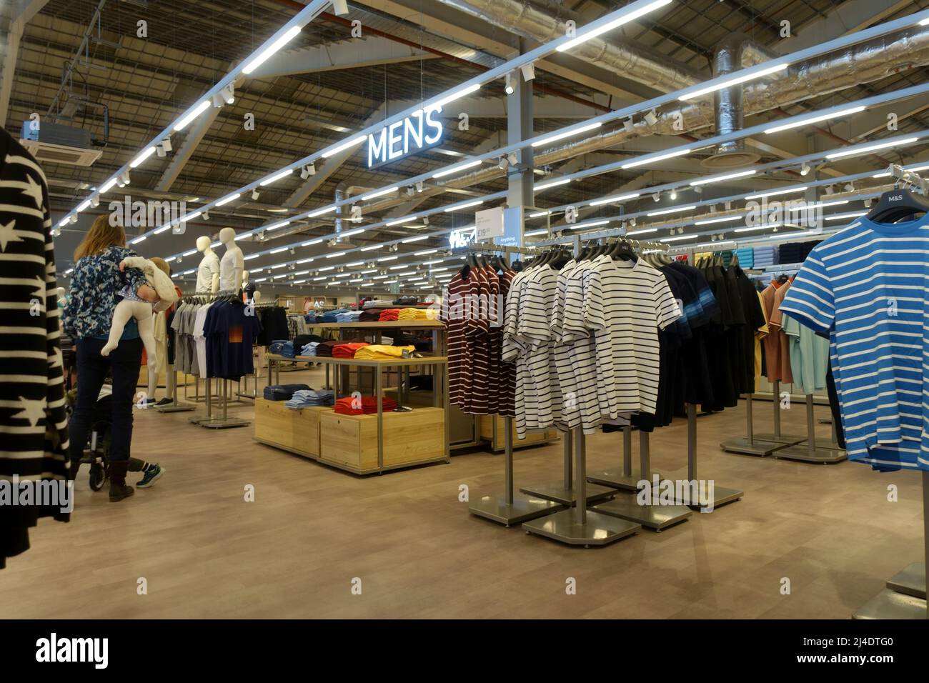 Clothing displays in large new superstore Stock Photo
