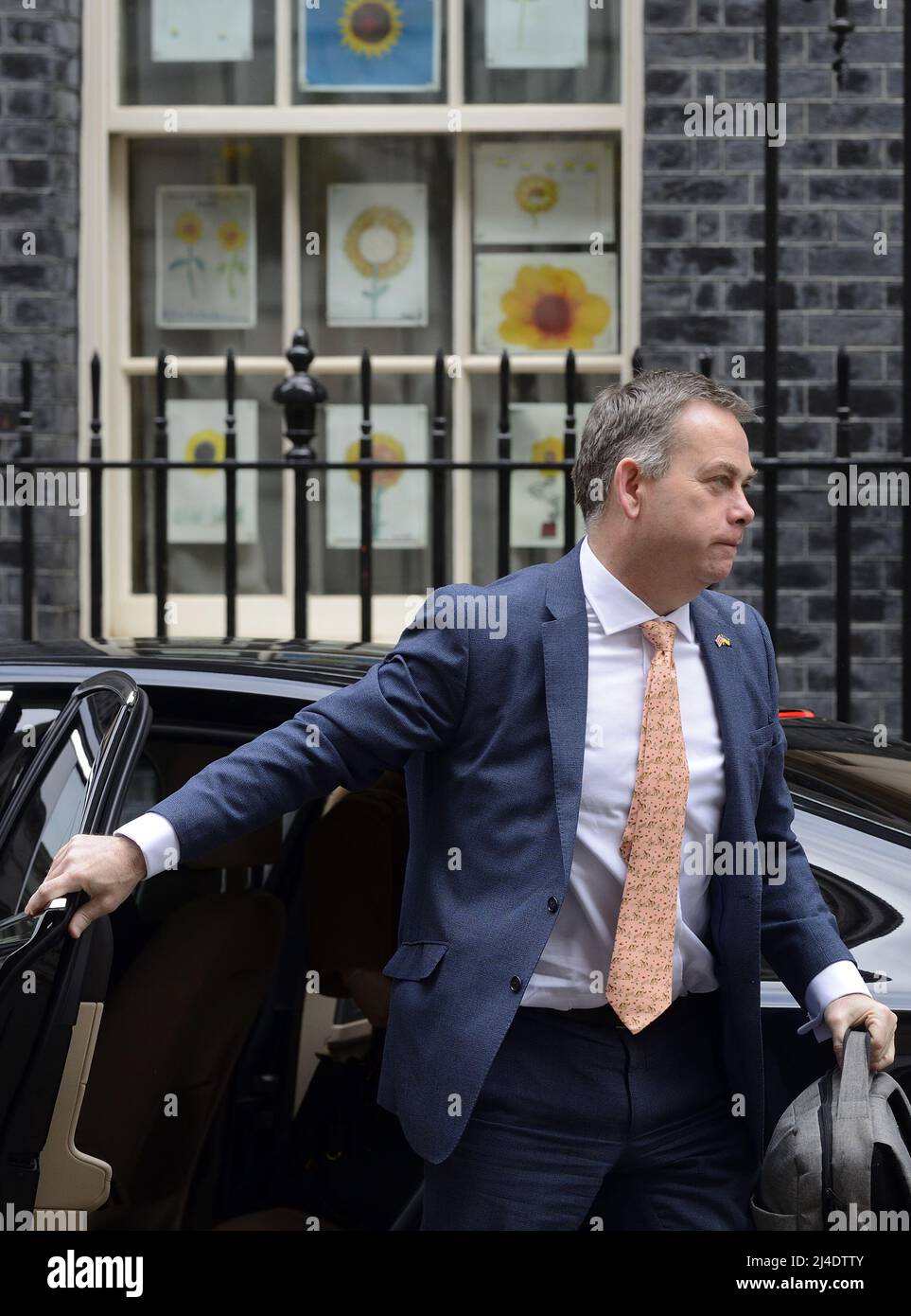 Nigel Adams MP (Con: Selby and Ainsty) Minister of State (Minister without Portfolio) arriving in Downing Street, 13th April 2022 Stock Photo