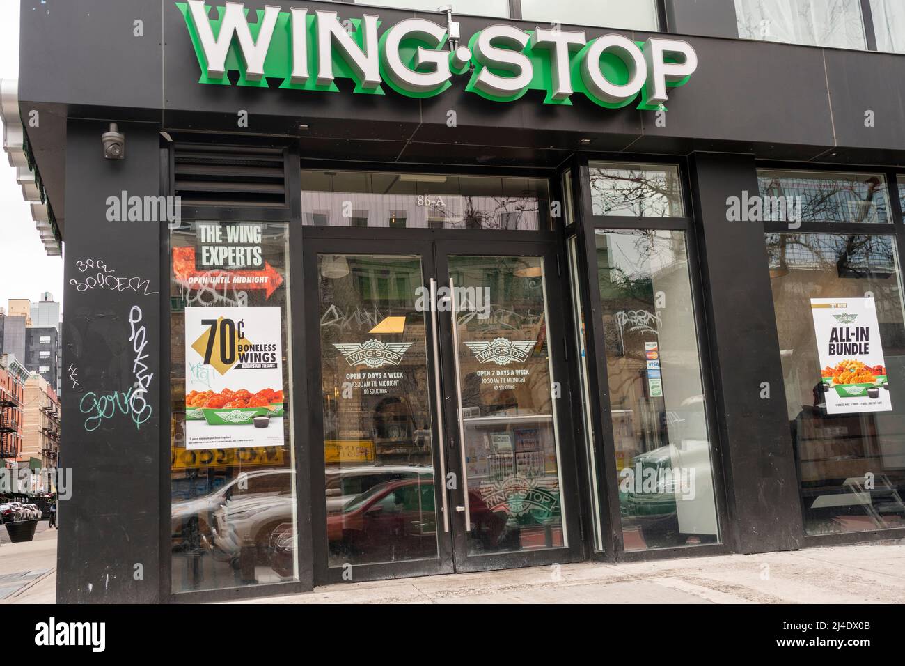 WingStop fast food on busy Delancey Street in the Lower East Side