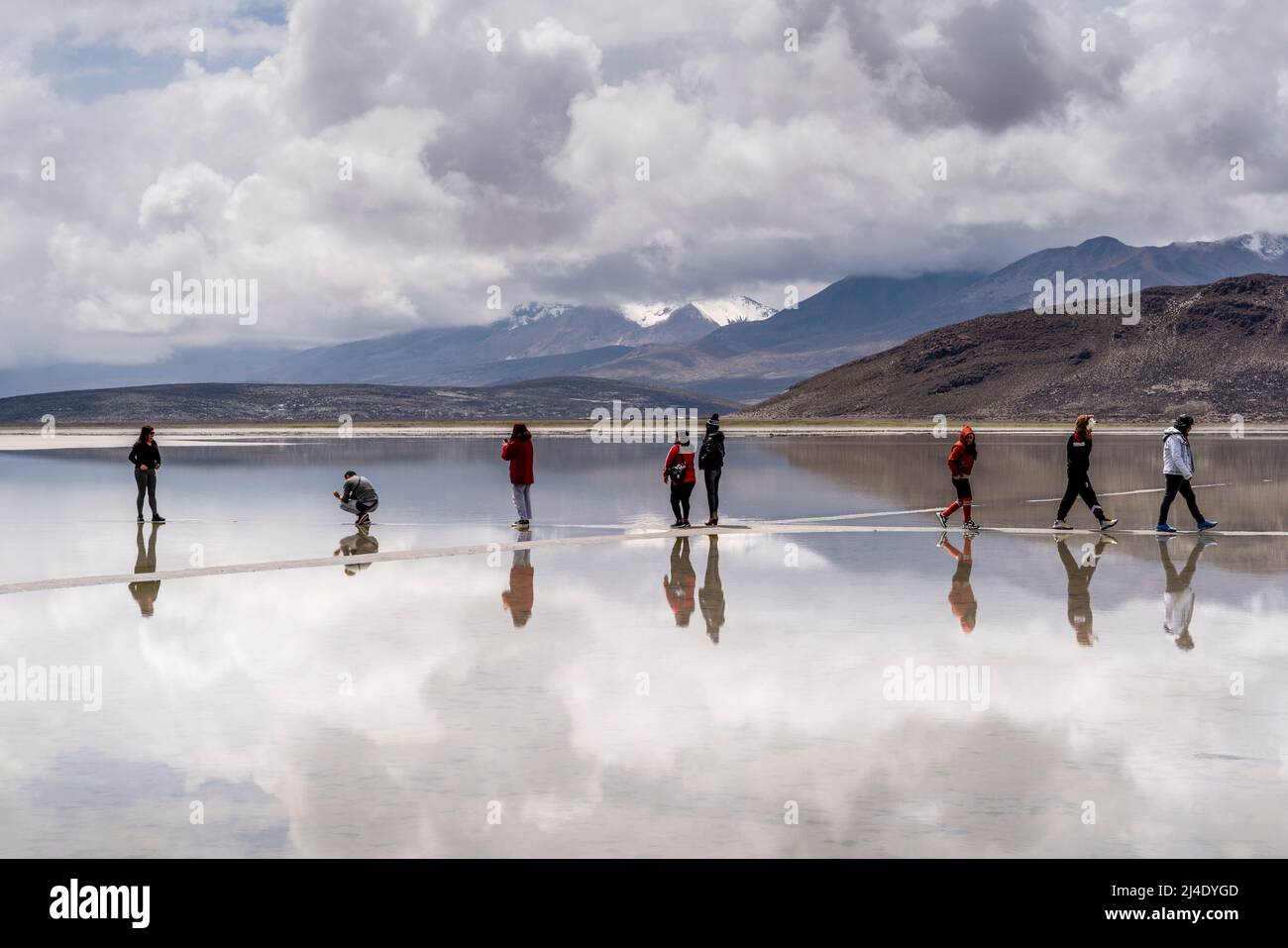 Visitors To The Salar de Moche (Lake Salinas) Salt Lake near The City of  Arequipa, Arequipa Region, Peru Stock Photo - Alamy