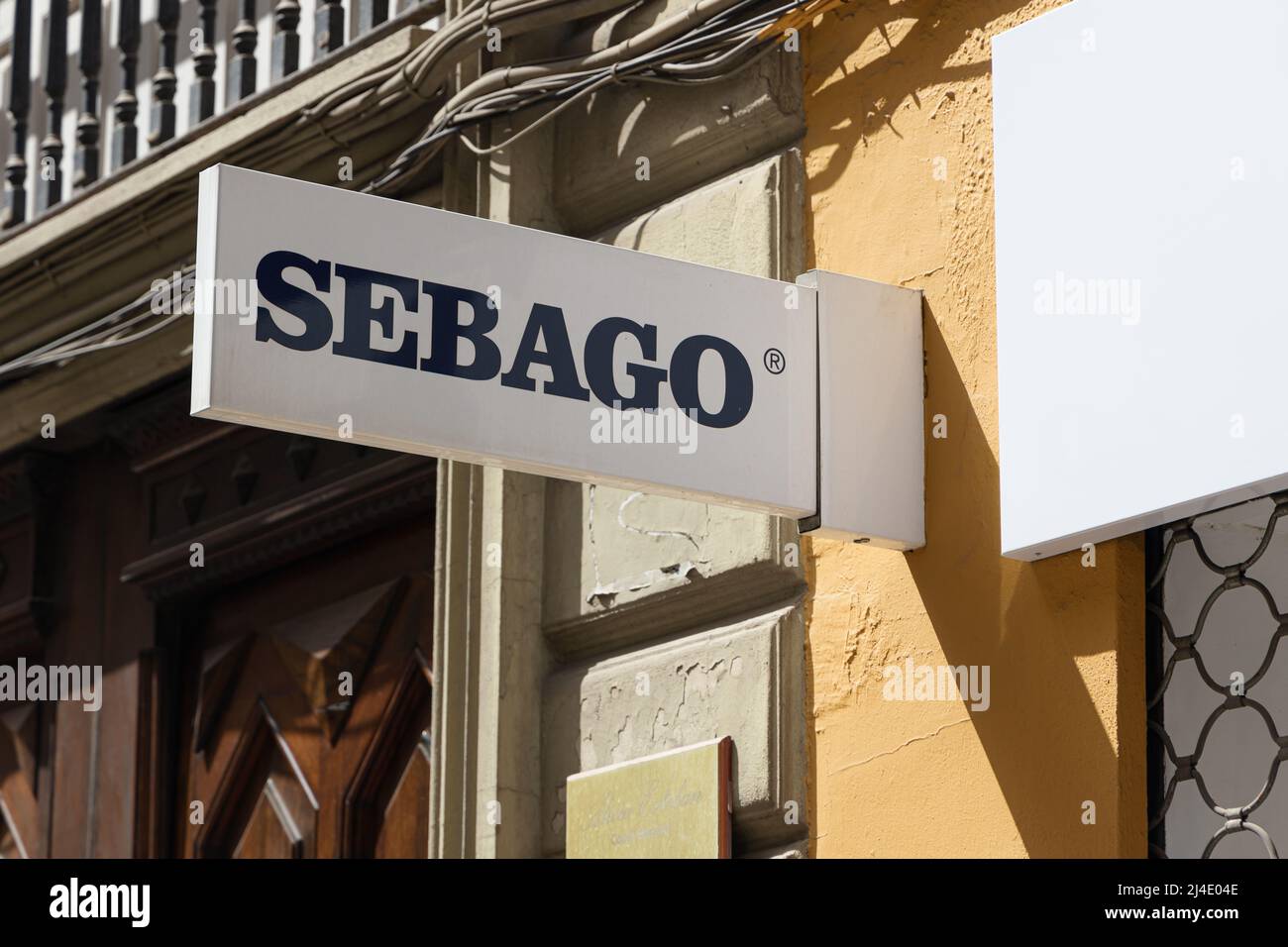 VALENCIA, SPAIN - APRIL 14, 2022: Sebago is an American company creating boating, deck and dress shoes Stock Photo