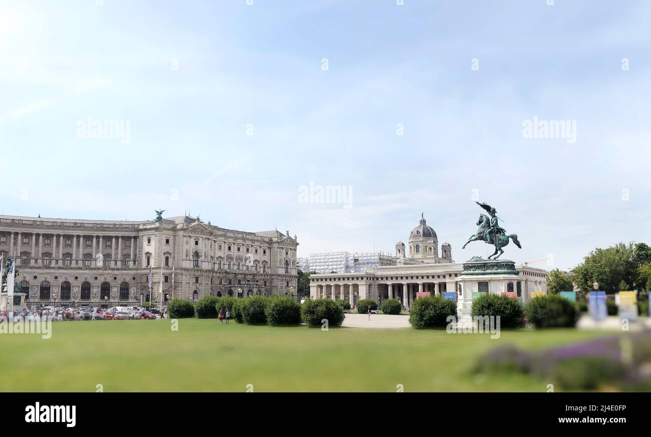 view of Hofburg Palace and statue of Kaiser Franz Josef at a sunny day in the city center of Vienna, Austria Stock Photo