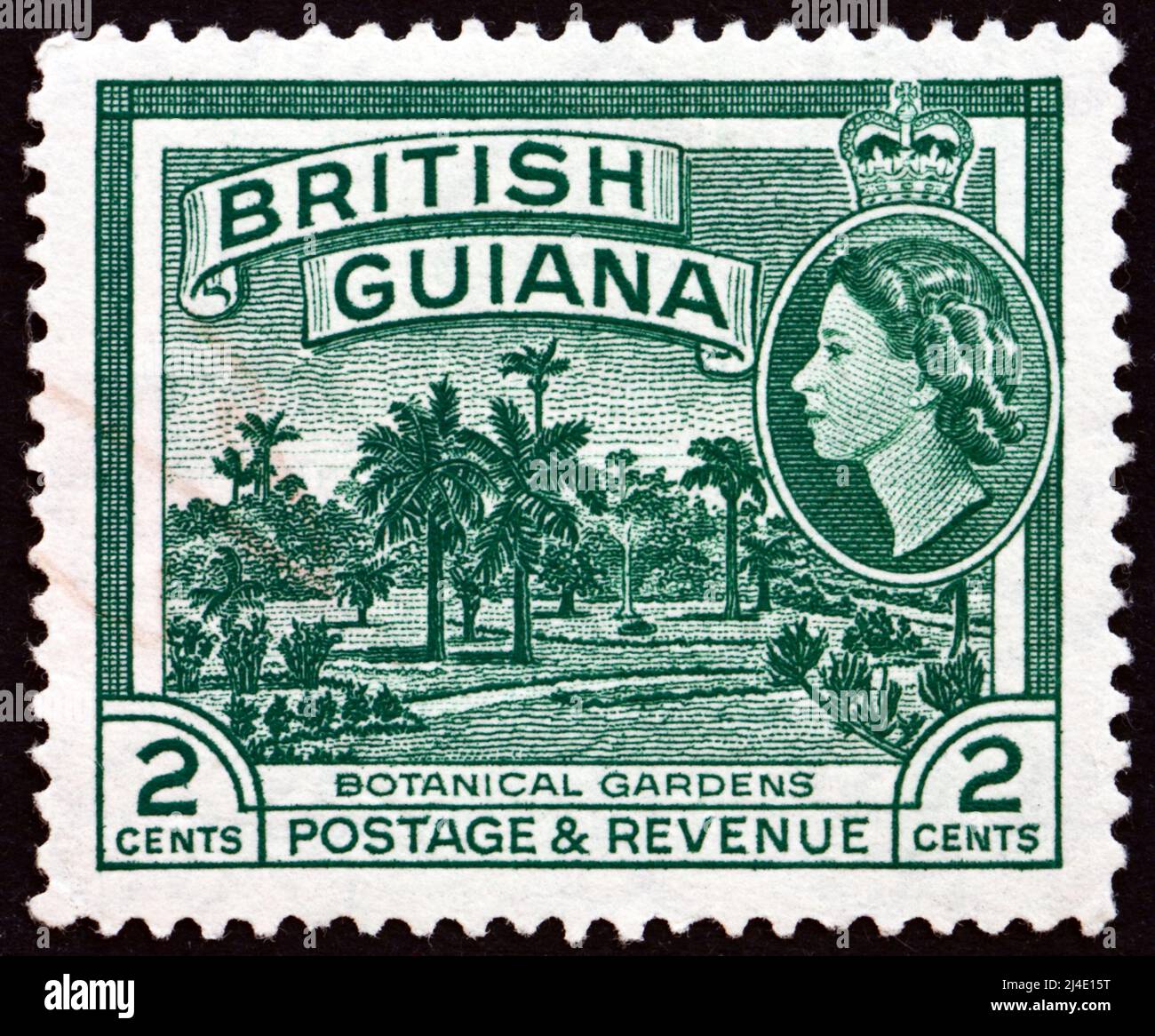 BRITISH GUIANA - CIRCA 1954: a stamp printed in British Guiana shows  Botanical Gardens, Queen Elizabeth II, circa 1954 Stock Photo - Alamy