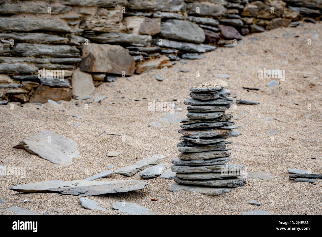 Stone cairns at Barricane Beach, Devon, UK Stock Photo Alamy