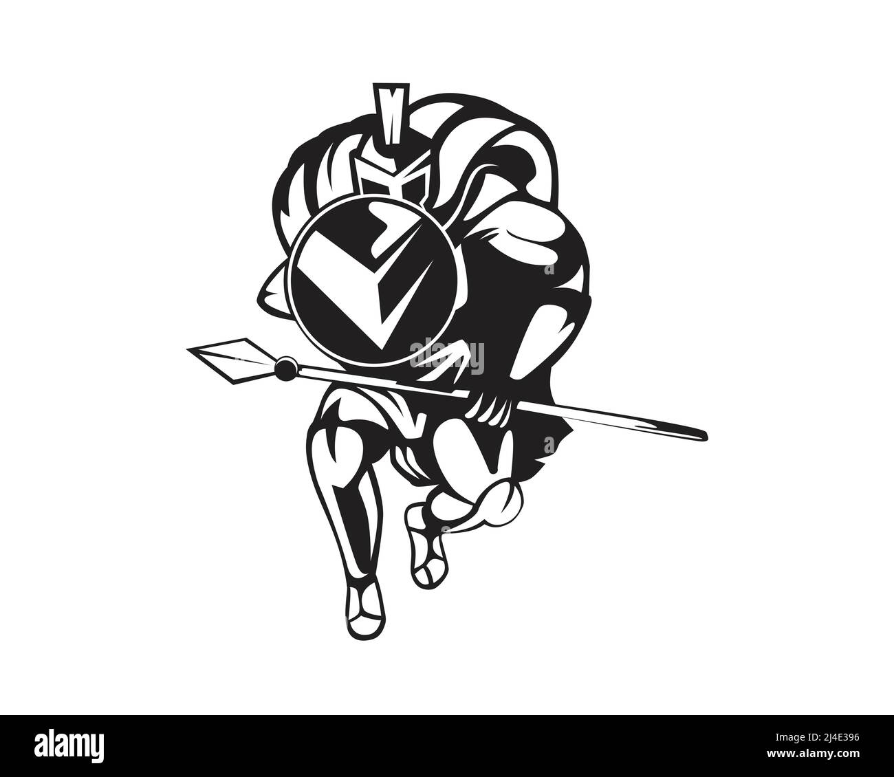 Spartan Warrior with Ready to Attack Gesture Silhouette Vector Stock Vector