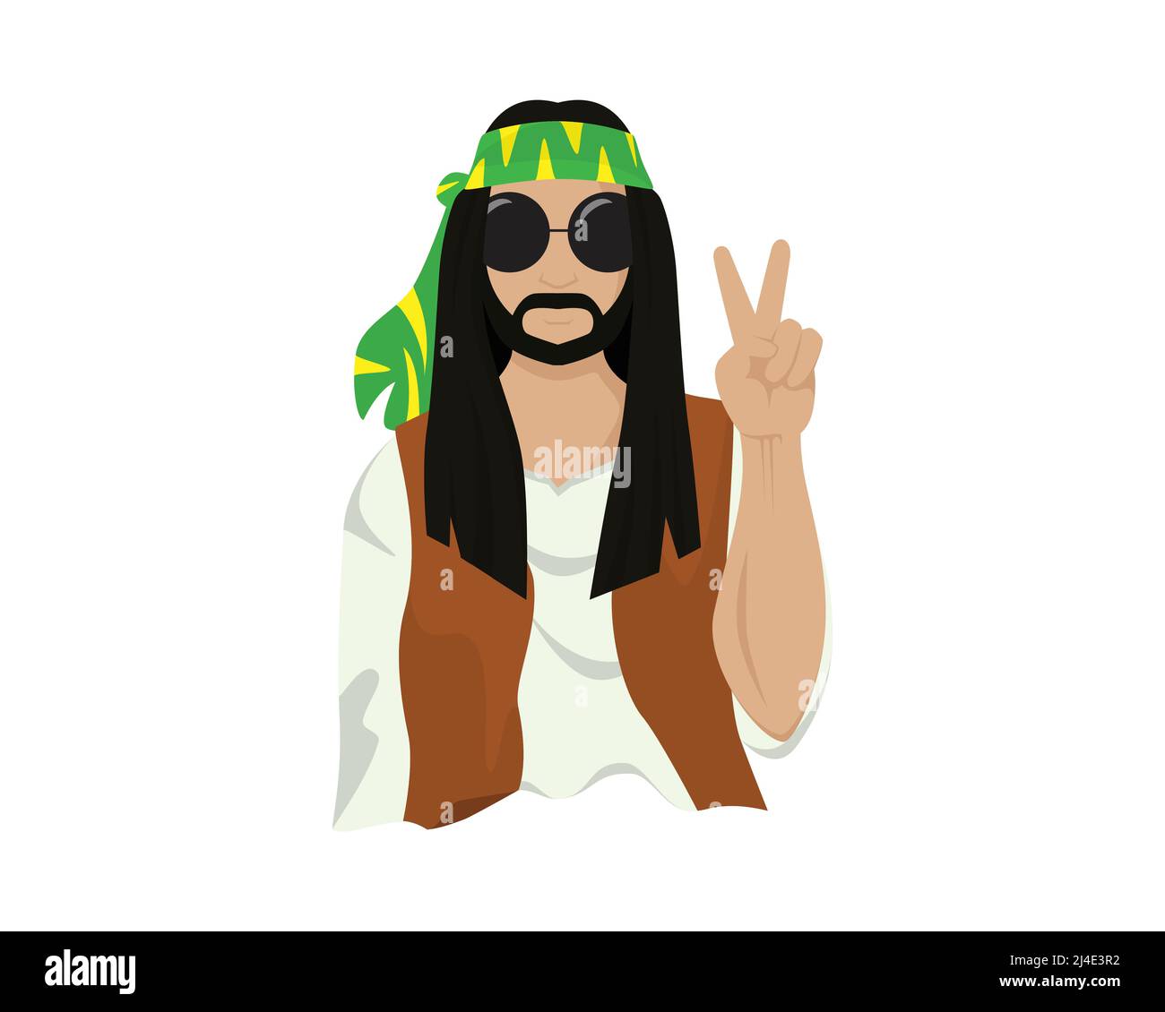 Hippie Man Fashion with Peace Hand Sign Symbol Illustration Vector Stock Vector