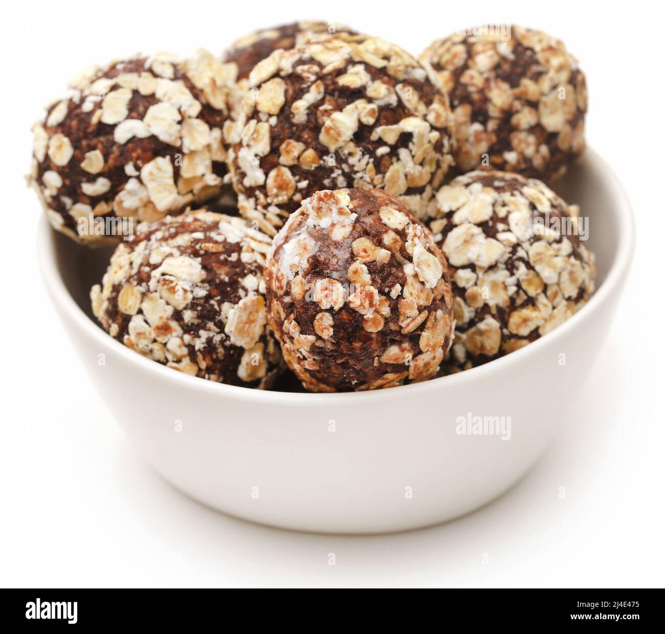 Oatmeal balls, a popular Christmas candy over white background Stock