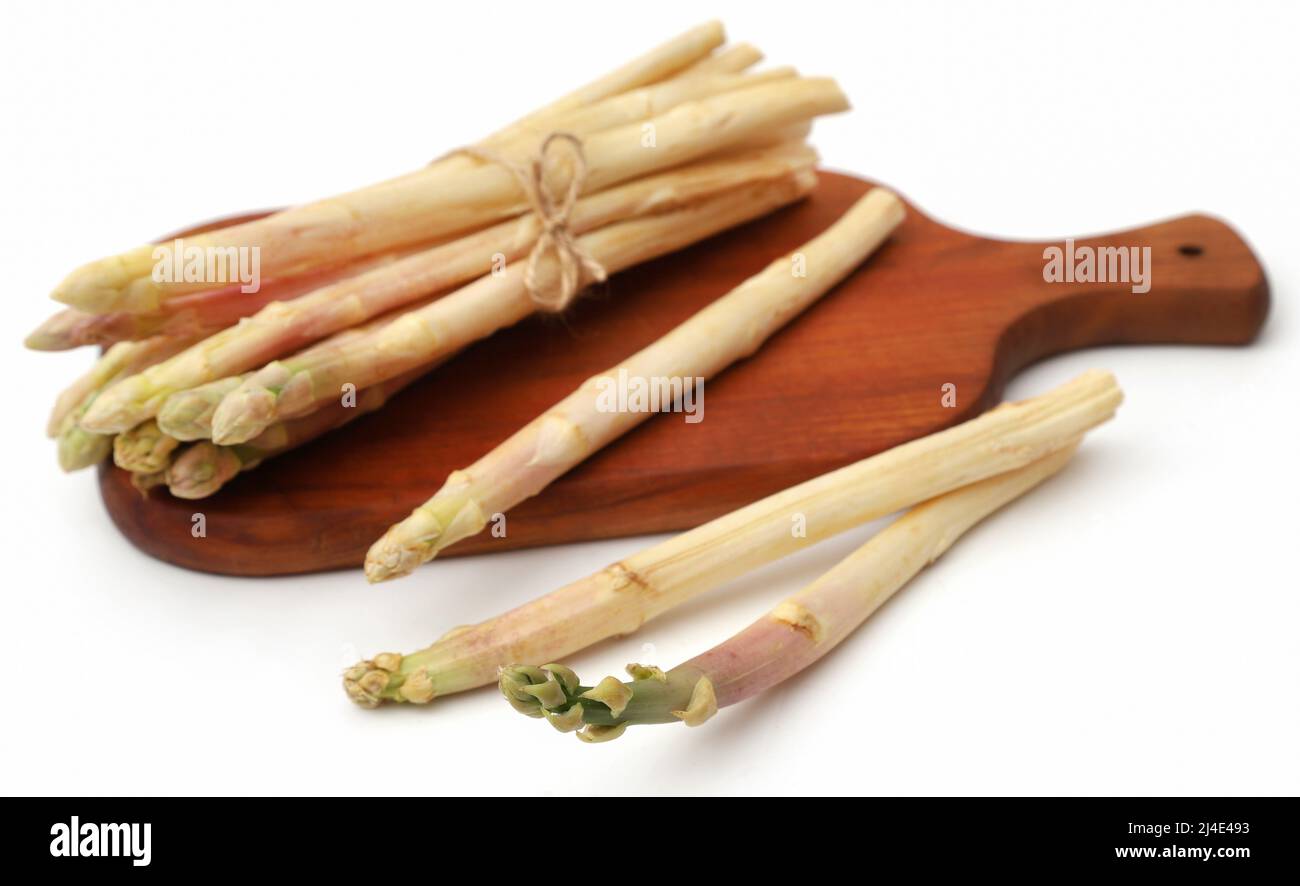 German White Asparagus fresh and organic over white background Stock Photo