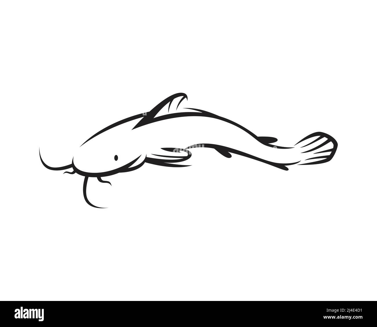 Swimming Catfish, Clarias and Lele Illustration with Silhouette Style Vector Stock Vector