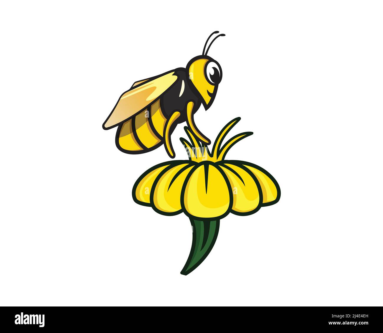 Bee Sucking Nectar from Flower Illustration Vector Stock Vector