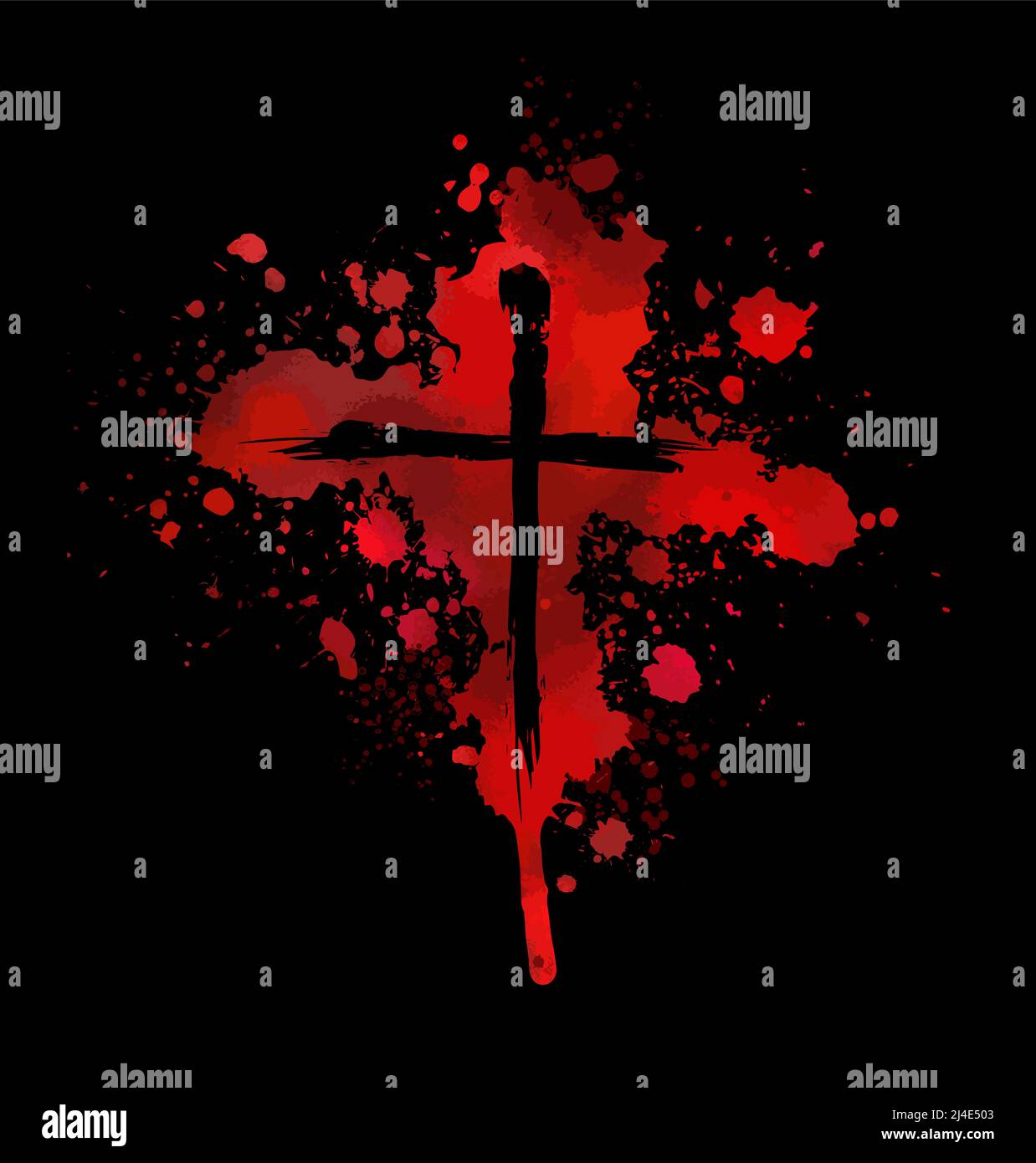 Bloody Cross On A Black Background Cross Made Of Drops Of Paint