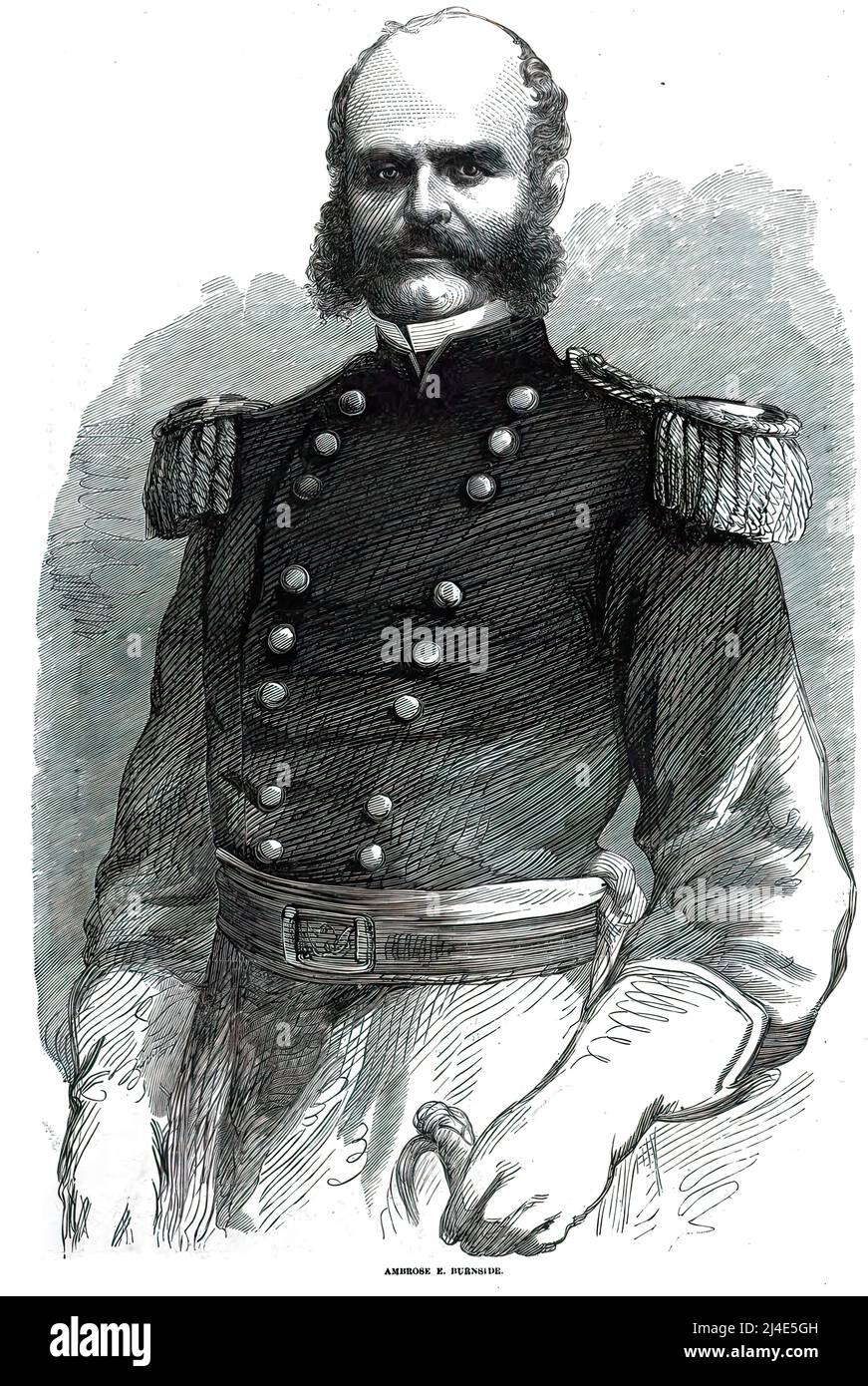 Ambrose Everett Burnside, Union Army General in the American Civil War and Rhode Island governor and senator. 19th century illustration. Stock Photo