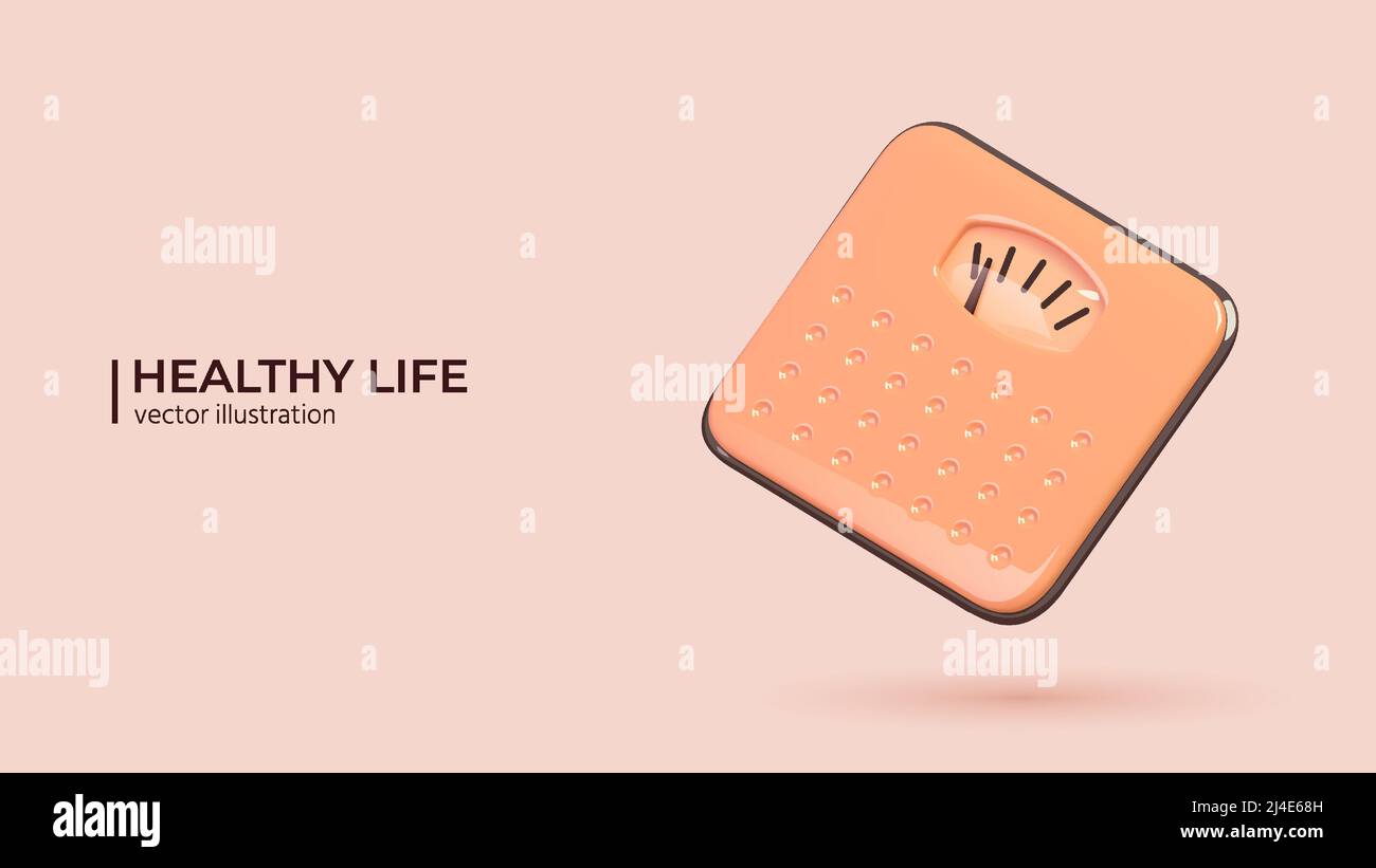 3D Healthy lyfe concept. 3d render of glossy scales. Realistic vector illustration in cartoon minimal style. Stock Vector