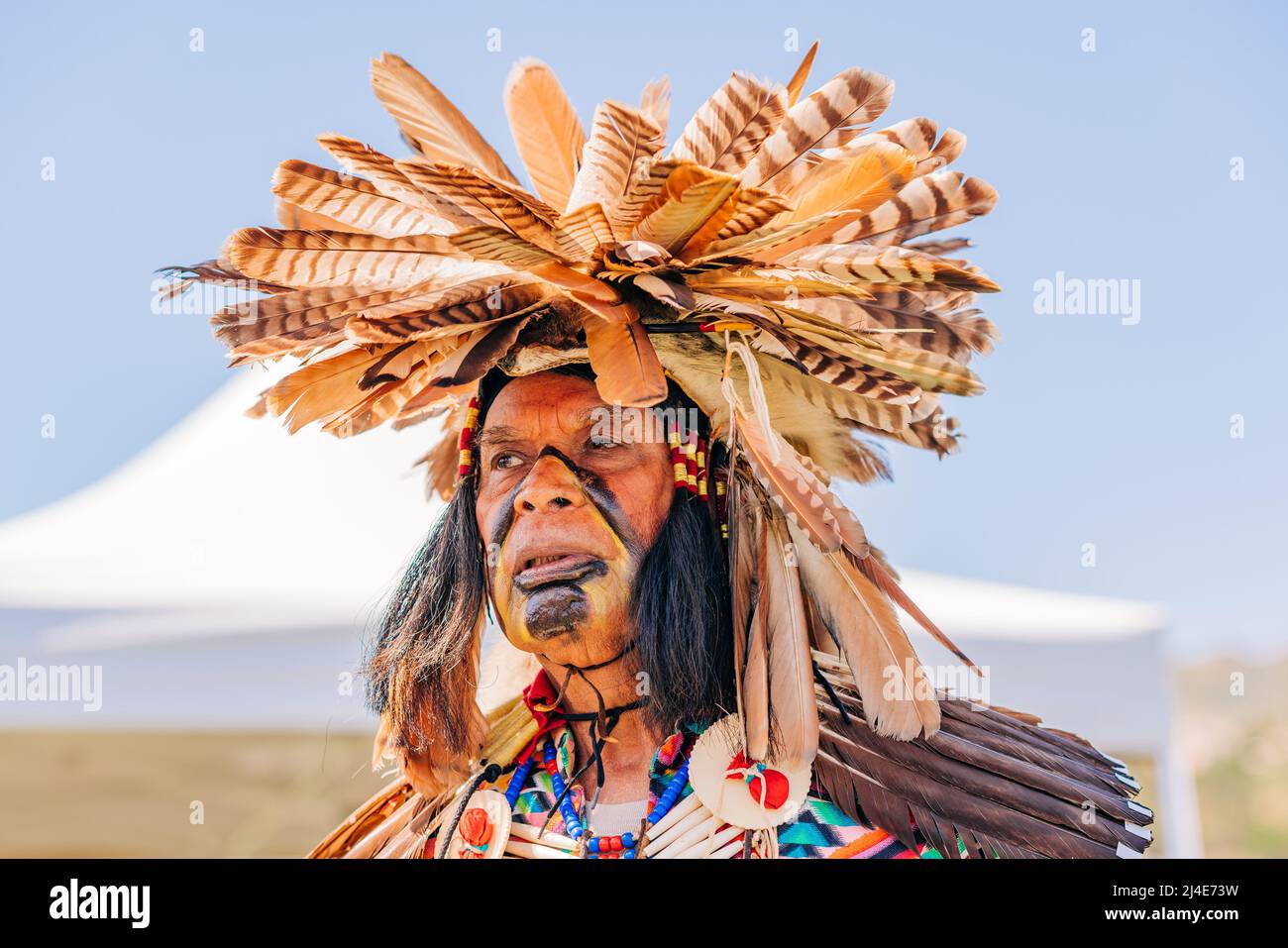 Native north American Indian competition dancer at the Indio Pow Wow organi...