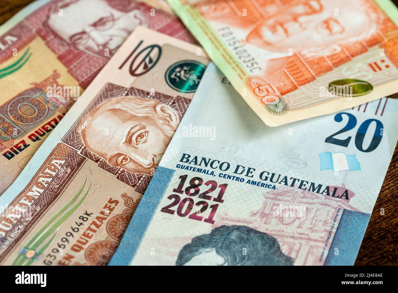 Guatemala money, various quetzal banknotes, business and financial