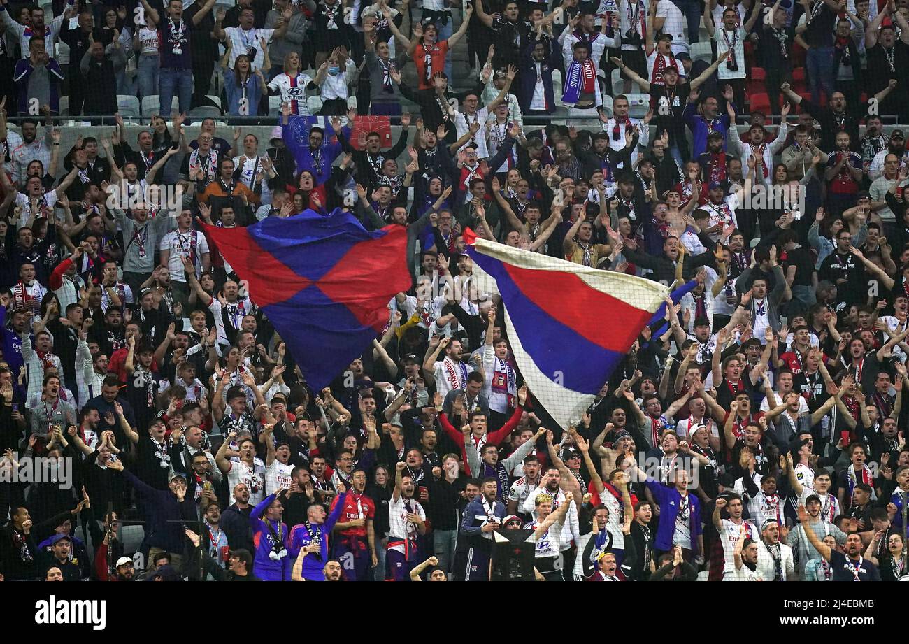Lyon fans in the stands before the UEFA Europa League quarter final