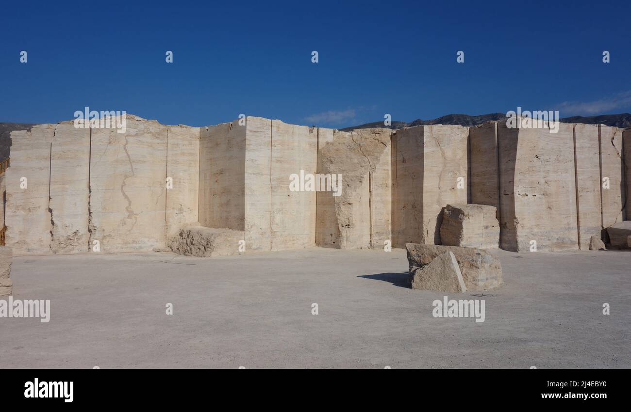 Old Marble Quarry in the North of Mexico. Wall of travertine marble in Cuatrocienegas Coahuila. Stock Photo