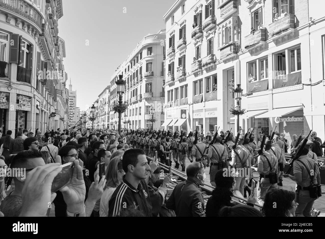 Malaga, Spain. April 14, 2022. Malaga, Spain. Procession of legionnaires of Christ of Mena or Christ of good dead Stock Photo
