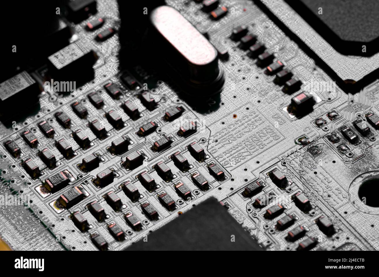 Macro Close up of components and microchips on PC circuit board Stock ...