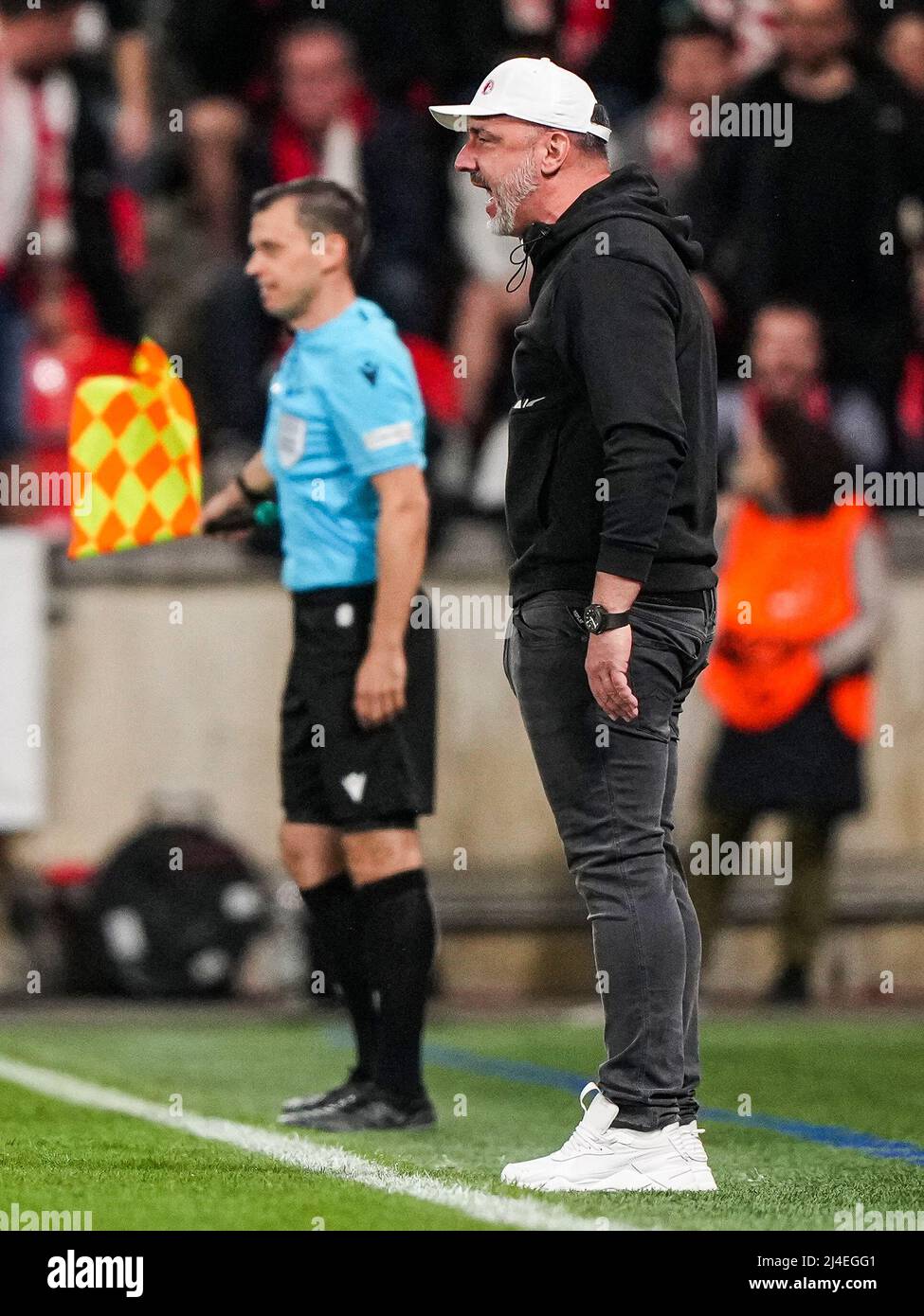 Prague, Czech Republic. 14th Apr, 2022. Prague - Slavia Praag coach  Jindrich Trpisovsky during the match between SK Slavia Prague v Feyenoord  at Eden Arena on 14 April 2022 in Prague, Czech