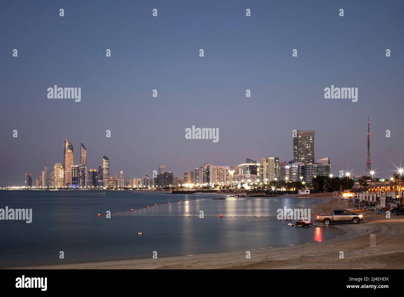 ABU DHABI, UNITED ARAB EMIRATES - October 27, 2021: The Radisson Blu Hotel and Resort beach and the corniche in Abu Dhabi. Stock Photo