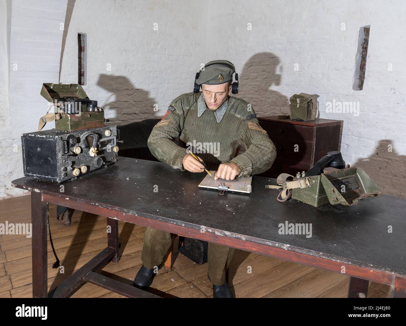 Model of second world war radio and communications room, Great Siege Tunnels, Gibraltar Stock Photo
