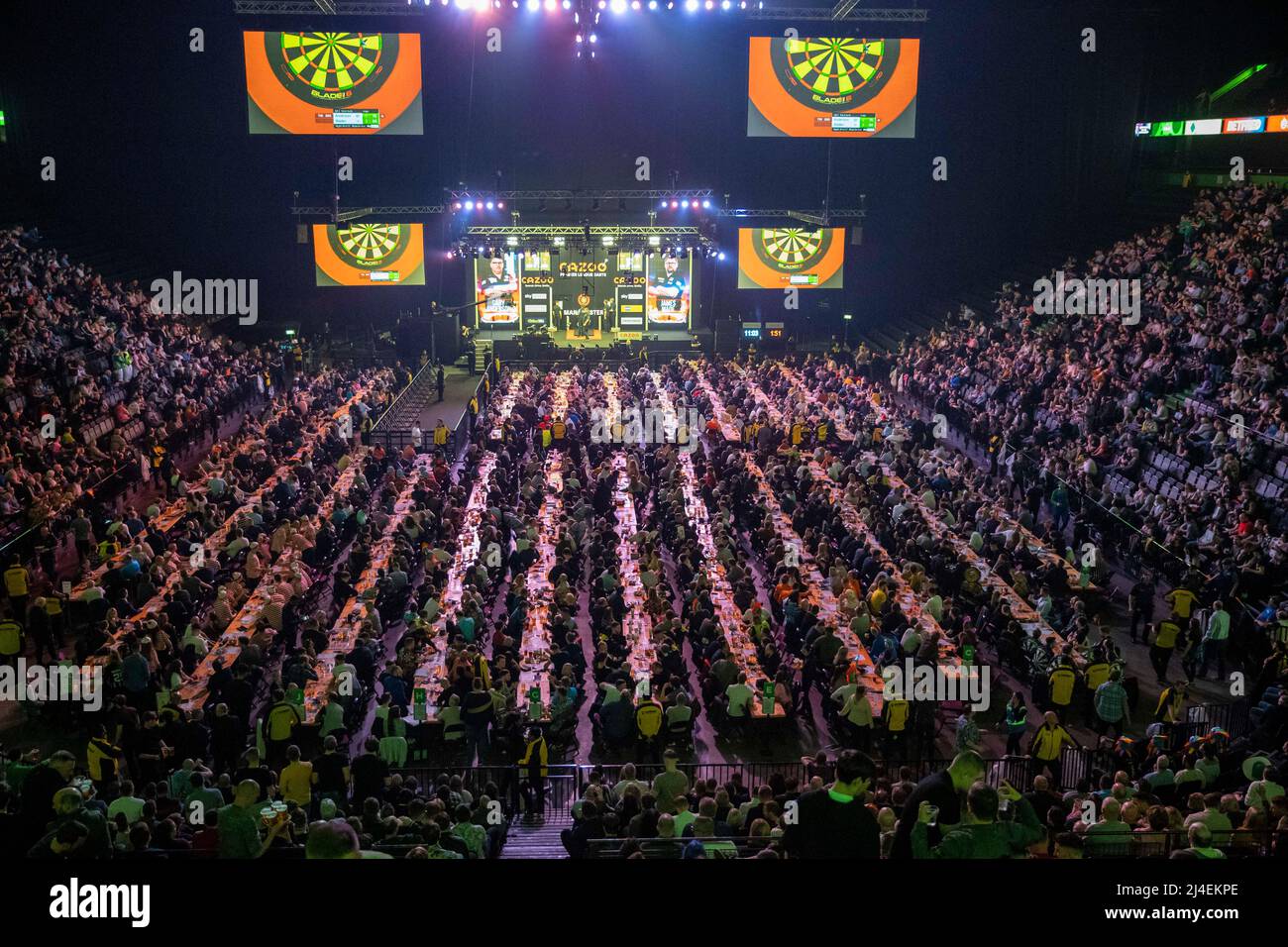 AO Arena, Manchester, UK. 14th Apr, Darts tournament, Manchester; A packed Manchester Arena Action Plus Sports/Alamy Live News Stock Photo - Alamy