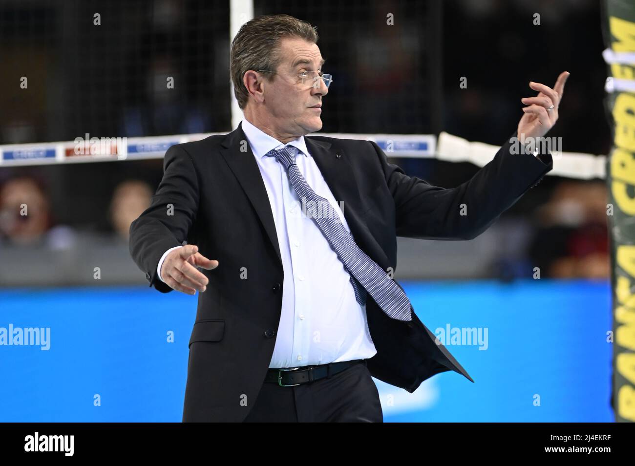 Eurosuole Forum, Civitanova Marche, Italy, April 14, 2022, Angelo Lorenzetti (Coach of Itas Trentino)  during  Play Off - Cucine Lube Civitanova vs Itas Trentino - Volleyball Italian Serie A Men Superleague Championship Stock Photo