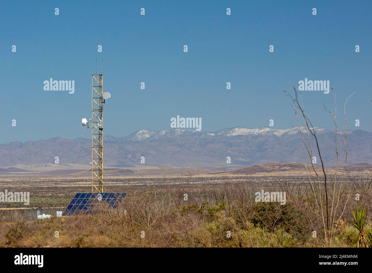 Douglas, Arizona - A U.S. Border Patrol surveillance tower near the Mexican border. In remote areas, the Border Patrol has increased its reliance on s Stock Photo