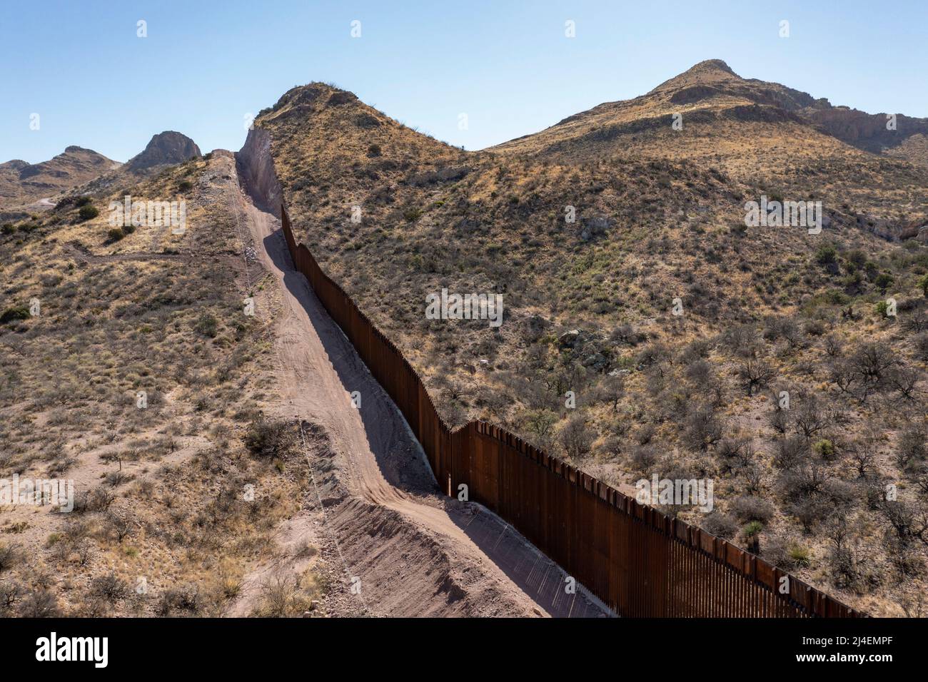 Douglas, Arizona The U.S.Mexico border fence ends abruptly in Guadalupe Canyon where