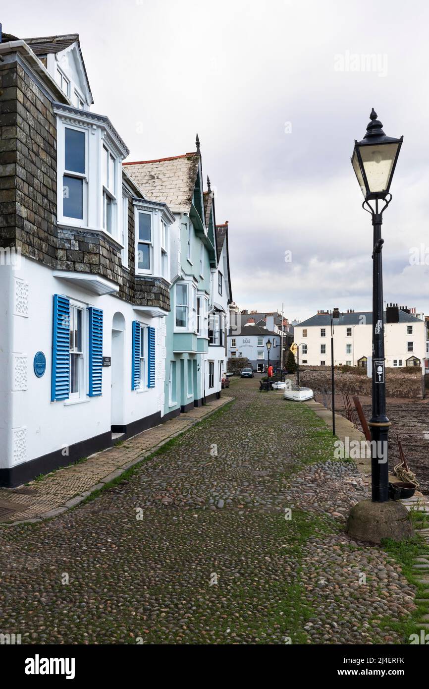 Historic houses on the quay in Dartmouth, South Hams, Devon. The quay was one of the stops the Pilgrim Fathers made on their journey to the New World. Stock Photo