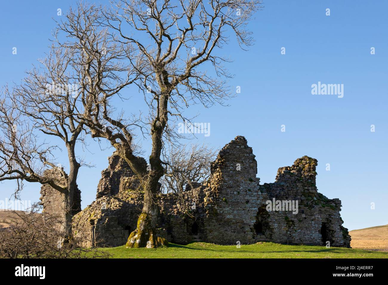 Pendragon Castle, Mallerstang Dale, Cumbria, Yorkshire Dales National Park. A romantic ruin in a remote landscape south of Kirkby Stephen. Stock Photo
