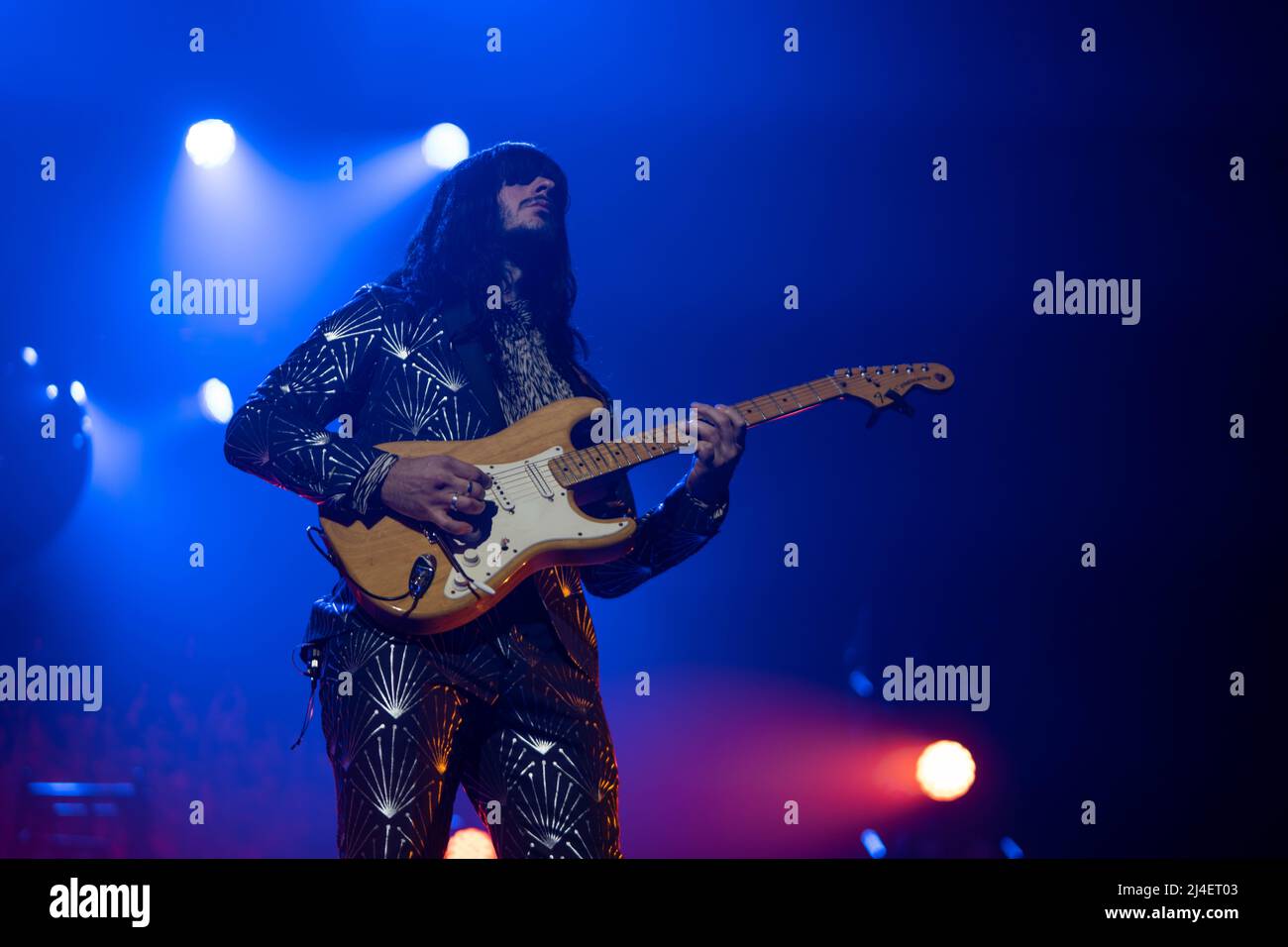 London, UK. April 14th, 2022. Mark Speer of Khruangbin performing live on stage at Alexandra Palace in London. Photo: Richard Gray/Alamy Stock Photo