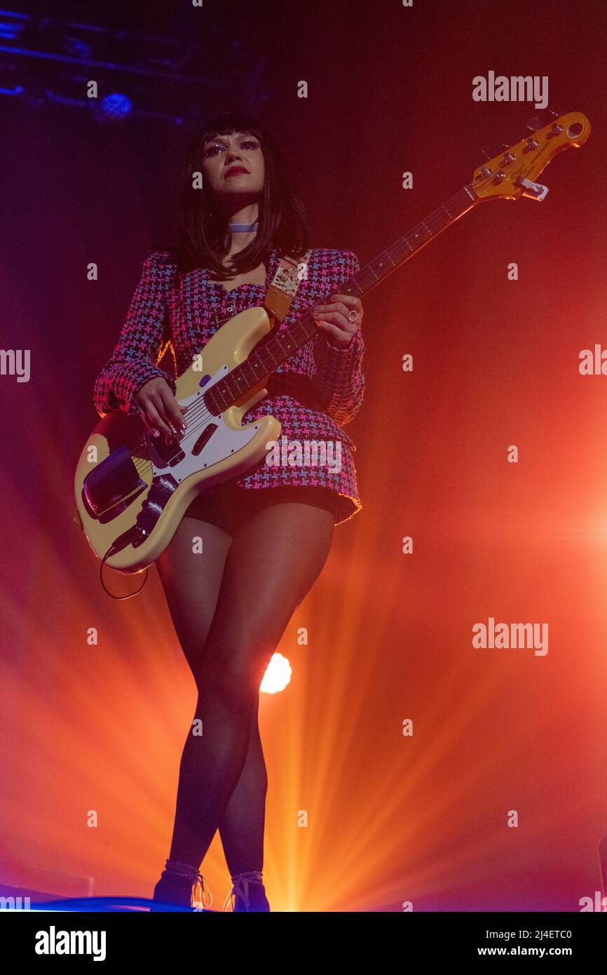 London, UK. April 14th, 2022. Laura Lee of Khruangbin performing live on stage at Alexandra Palace in London. Photo: Richard Gray/Alamy Stock Photo