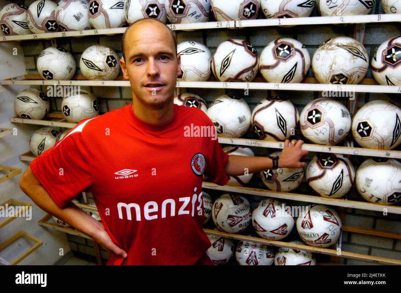 ENSCHEDE, THE NETHERLANDS - SEPT 09, 2005: Soccer coach Erik ten Hag in 2005 when he was head of training at his former club FC Twente. In 2022 he bec Stock Photo